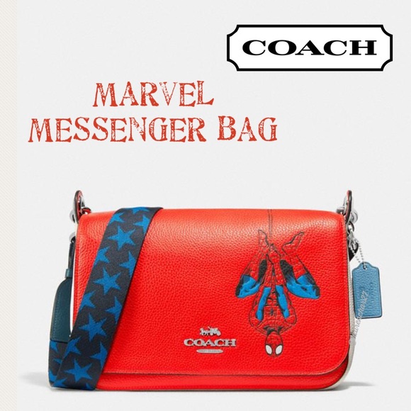 Coach Handbags - COACH Spiderman Messenger Bag MARVEL Red Leather